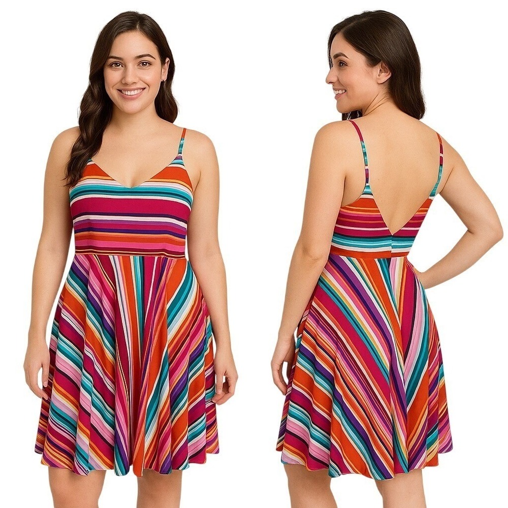 Spenser Jeremy Dress 6 Multicolor V-eck Spaghetti Strap Striped Pattern Summer